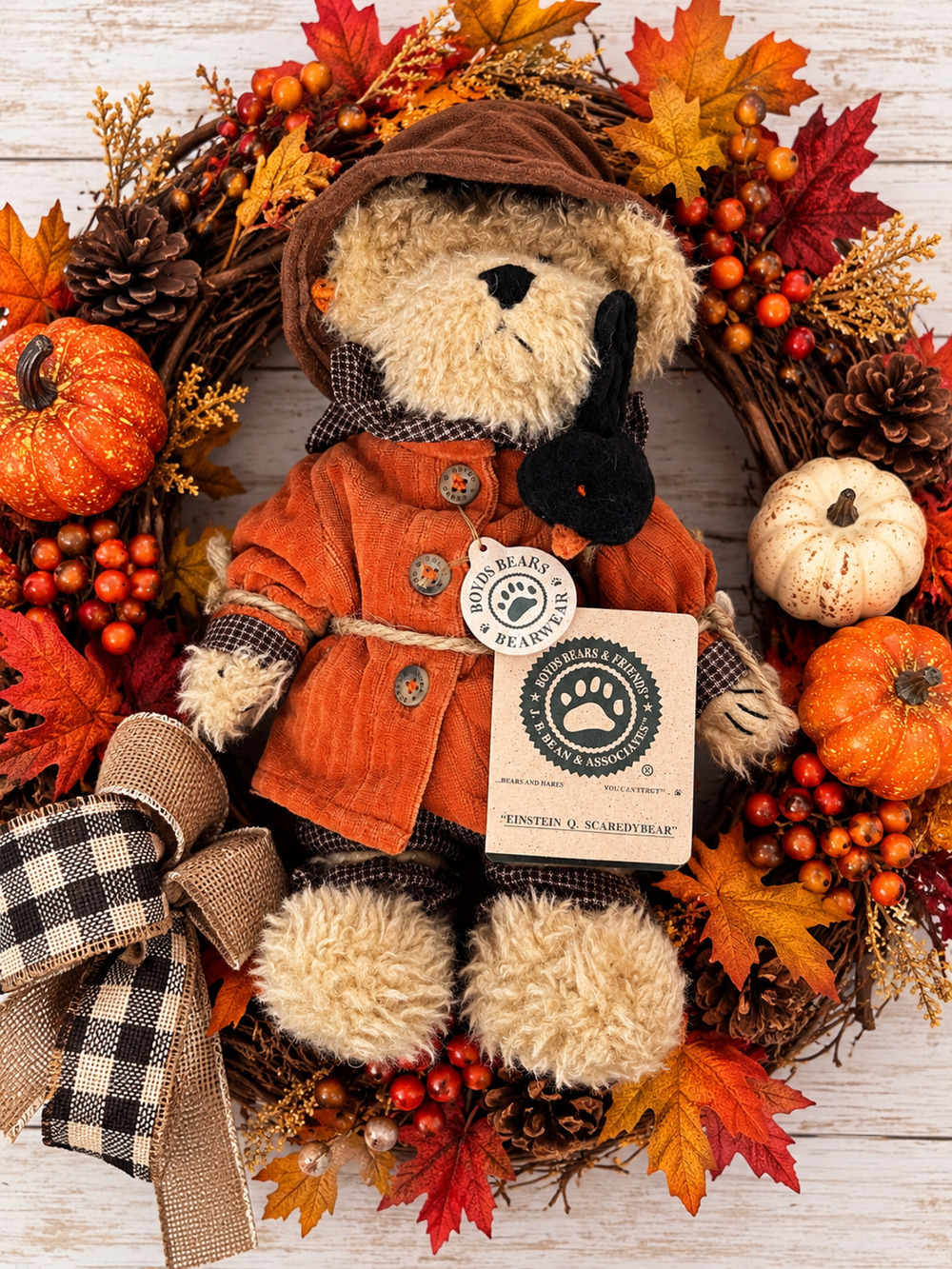 Boyds Bears Einstein Q Scaredybear #917368 2000 10" Scarecrow Bear with Tags